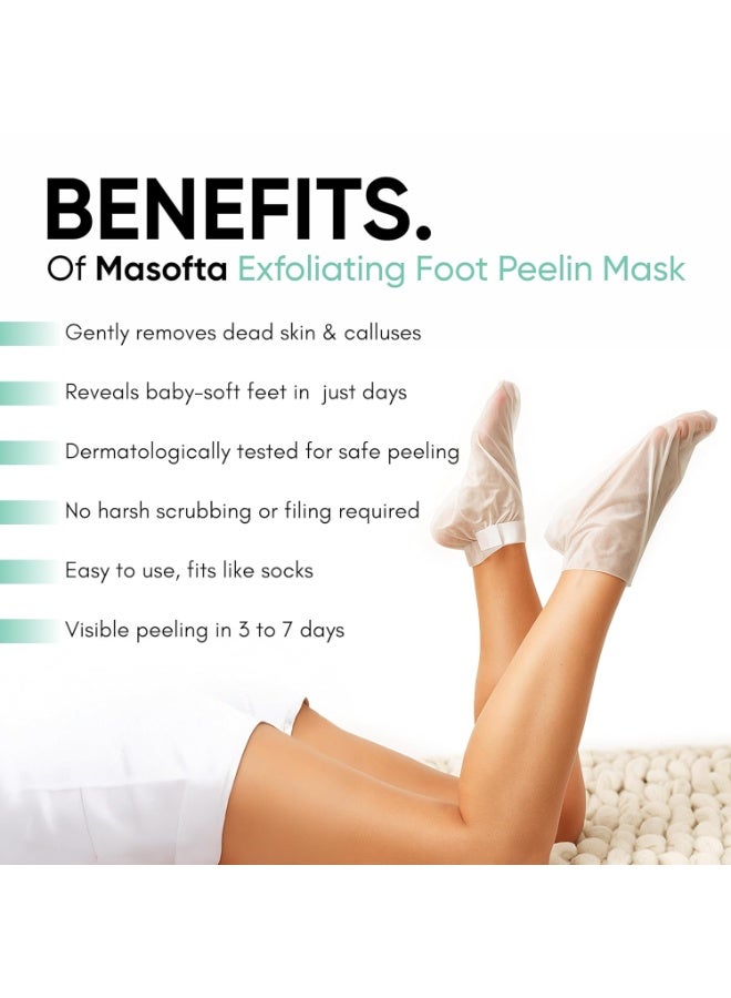 Masofta Exfoliating Foot Peeling Mask for Dry, Cracked Heels & Calluses With Glycolic, Lactic & Salicylic Acid | Peels Dead Skin in Days | Baby Soft Feet Treatment for Men & Women (1 Pair) - Image 3