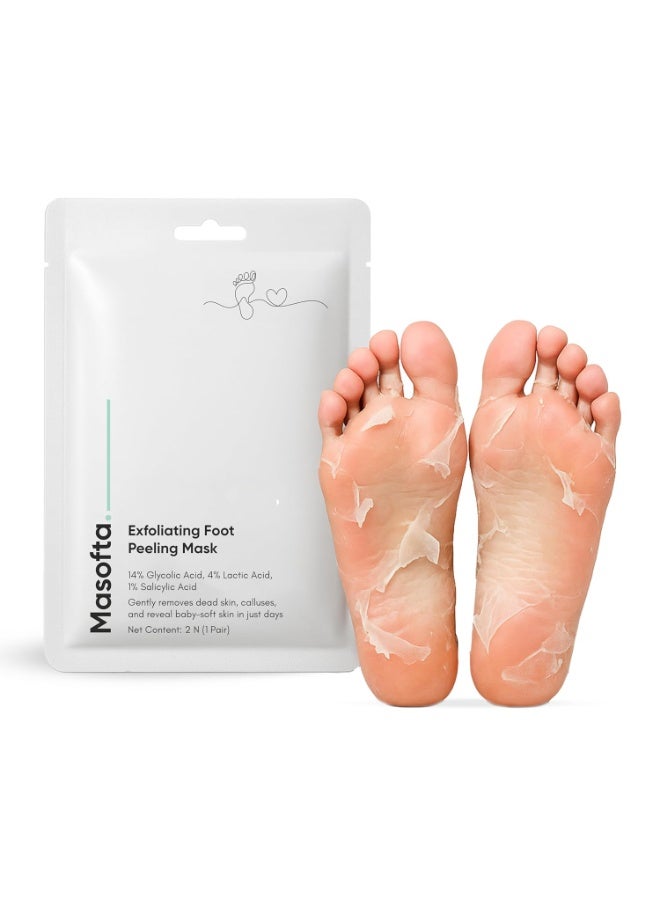 Masofta Exfoliating Foot Peeling Mask for Dry, Cracked Heels & Calluses With Glycolic, Lactic & Salicylic Acid | Peels Dead Skin in Days | Baby Soft Feet Treatment for Men & Women (1 Pair) - Image 1