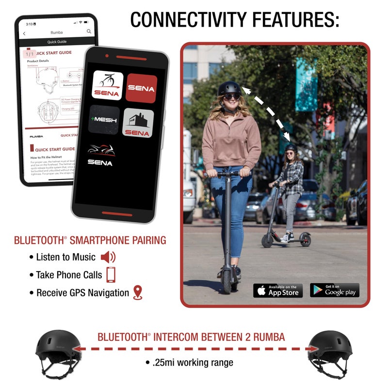 Sena Rumba Bluetooth Smart Helmet for BMX, Skating, Skateboarding, Scooter, and E-Bike (Matte Black, Large) - Image 4