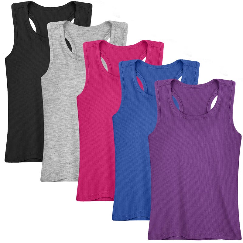 Cooraby 5 Pieces Girls Dance Tank Tops Racerback Sleeveless Tops for Ballet Gymnastics Dancewear - Image 1