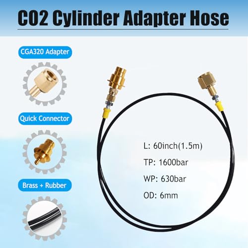 TRbisely 60 inches Soda Machine Adapter Hose Kit CGA320 to New SodaStream Maker for Terra Duo Gaia Crystal30 Co2 Tank Cylinder Hose Kit with New Snapon Direct Connector - Image 3