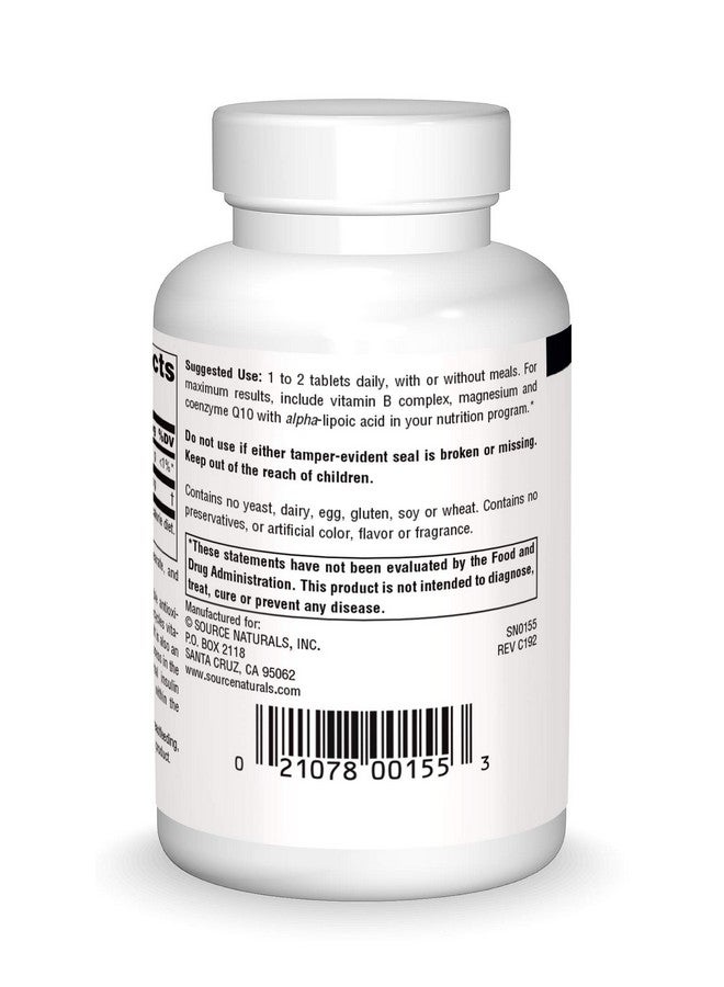 Source Naturals حمض ألفا ليبويك 100 ملغ يدعم عملية التمثيل الغذائي للسكر الصحية وظيفة الكبد وتوليد الطاقة 120 قرص - Image 3