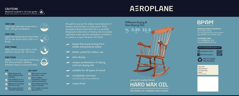 AEROPLANE - Hard Wax Oil - Wax-Smooth Wood Finish - VOC Free & Non - Toxic, Matte Finish | 1 LTR - Image 5