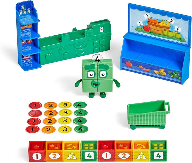hand2mind hand2mind Numberblocks Add It Up Mini Market Grocery Store Playset Math Toys for Kids 35 Counting Toys Learning Money Numbers for Toddlers Mini Shopping Cart Pretend Play Figure Playset  - Image 2