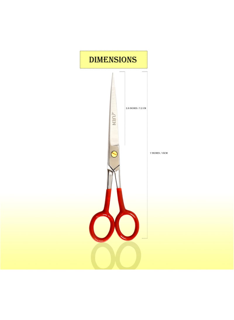 UEN Hair Cutting Scissors, Stainless Steel Razor Edge, 7 inches, Perfect for Salon, Barber and Home Use Professional Hairdressing shears for Kids, Women and Men, Red and Silver  - Image 2