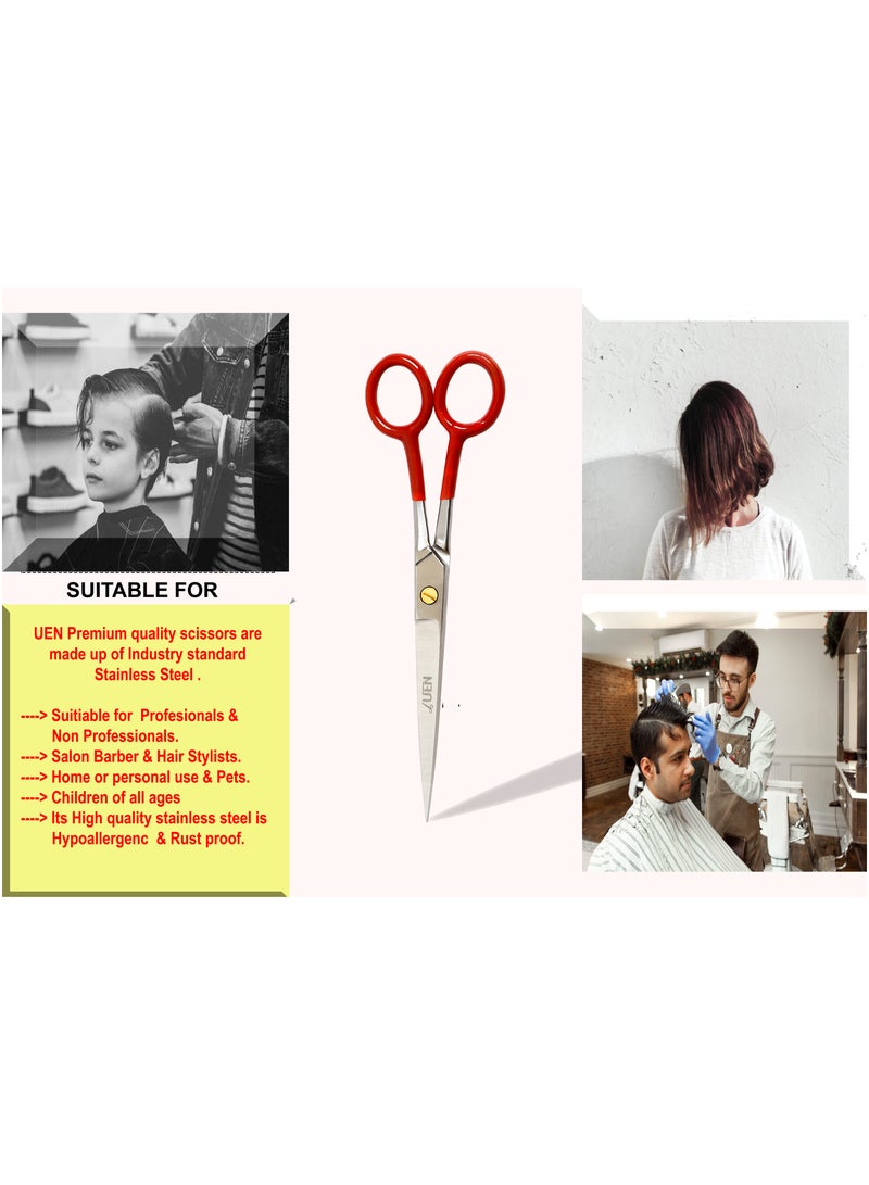 UEN Hair Cutting Scissors, Stainless Steel Razor Edge, 7 inches, Perfect for Salon, Barber and Home Use Professional Hairdressing shears for Kids, Women and Men, Red and Silver  - Image 4