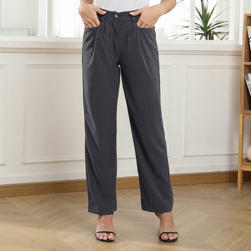 klarako Womens Casual High Waisted Corduroy Straight Leg Pants Loose Comfy Trousers with Pockets - Image 1