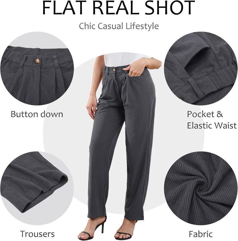 klarako Womens Casual High Waisted Corduroy Straight Leg Pants Loose Comfy Trousers with Pockets - Image 4