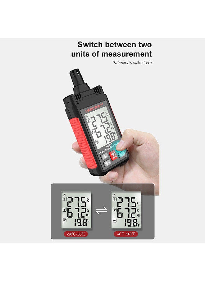 HABOTEST - HABOTEST HT607 Digital Hygrometer Handheld Temperature & Humidty Meter Thermo-hygrometer LCD Thermometer Hygrometer Psychrometer Wet Bulb Dew Point Temperature Humidity Detector - Image 1