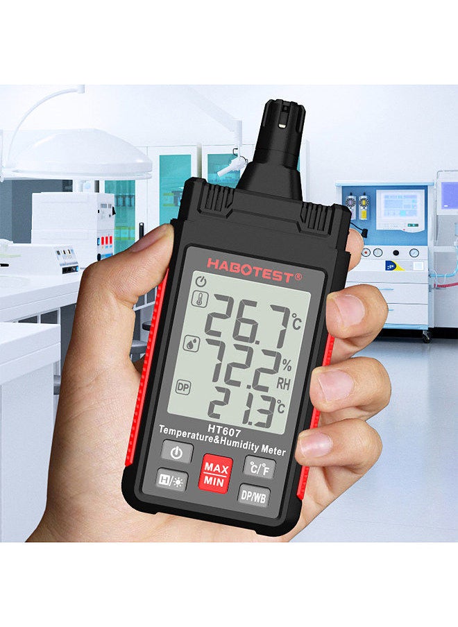 HABOTEST - HABOTEST HT607 Digital Hygrometer Handheld Temperature & Humidty Meter Thermo-hygrometer LCD Thermometer Hygrometer Psychrometer Wet Bulb Dew Point Temperature Humidity Detector - Image 1