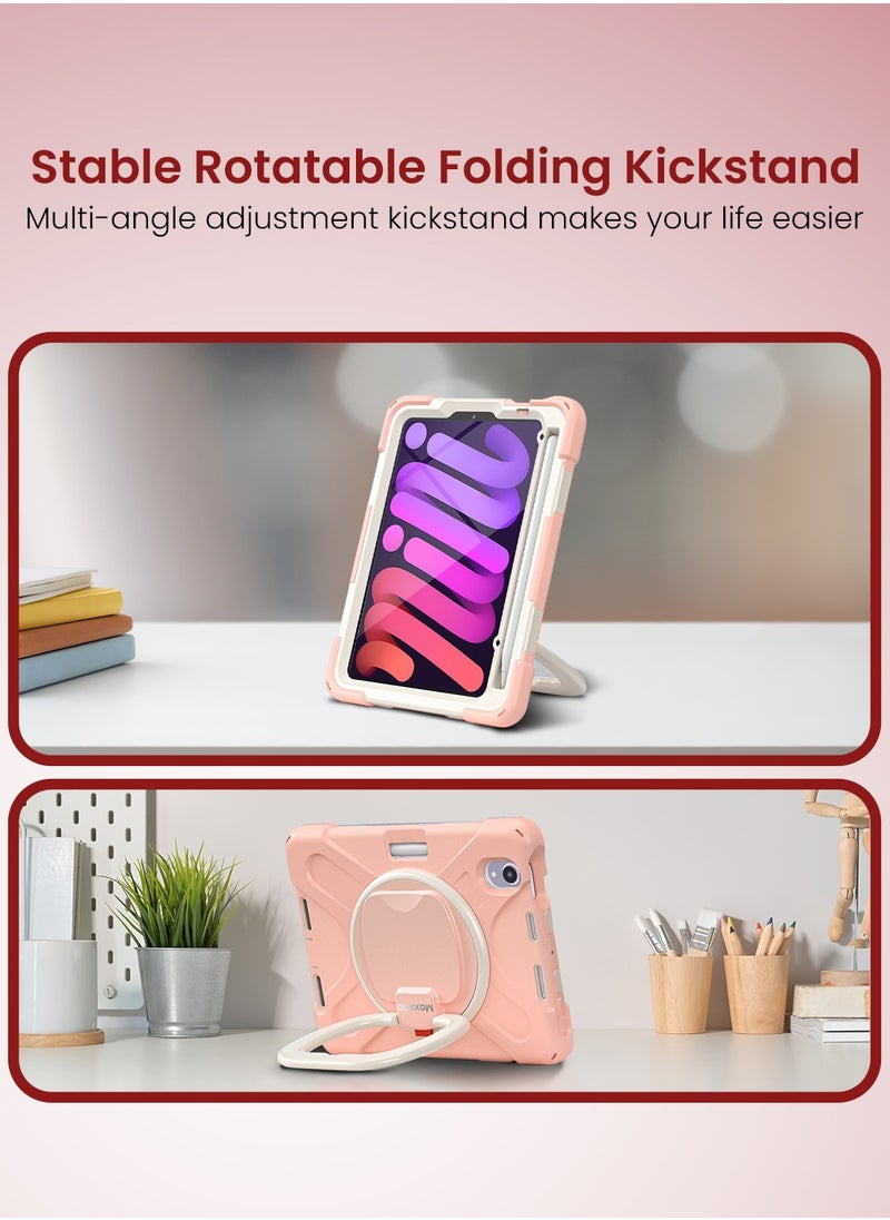 Moxedo Moxedo Heavy Duty Shockproof Rugged Protective Colorful Case with 360 Rotating Kickstand, Shoulder Strap, and  Pen Holder for Kids Compatible for Apple iPad Mini 6 - Rose Gold  - Image 4