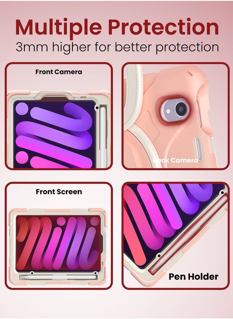 Moxedo Moxedo Heavy Duty Shockproof Rugged Protective Colorful Case with 360 Rotating Kickstand, Shoulder Strap, and  Pen Holder for Kids Compatible for Apple iPad Mini 6 - Rose Gold  - Image 2