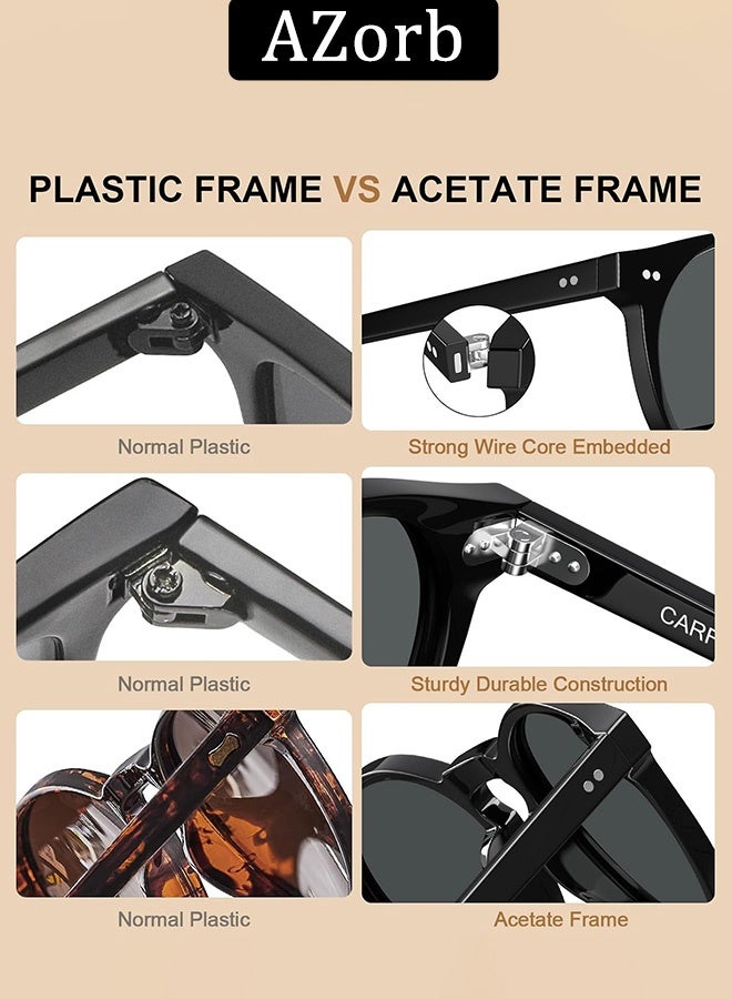 AZorb Polarized sunglasses Men Women Round Classic Sun Glassess for Men's Womens Sunglass Retro Man Eye Glasses Acetate Sun Glas UV Protection Shades for Driving Travel Daily Black - Image 3