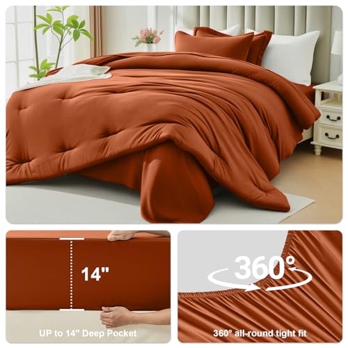 Easthome Queen Comforter Set 7 Piece - Soft Bed in a Bag Queen Size Comforter Sets, Cozy Luxury Bedding Sets with All Season Comforter, Flat Sheet, Fitted Sheet,2 Pillowcases & 2 Shams, Orange - Image 4