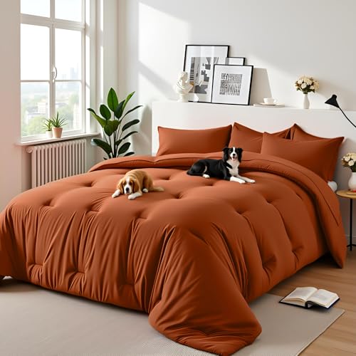 Easthome Queen Comforter Set 7 Piece - Soft Bed in a Bag Queen Size Comforter Sets, Cozy Luxury Bedding Sets with All Season Comforter, Flat Sheet, Fitted Sheet,2 Pillowcases & 2 Shams, Orange - Image 3