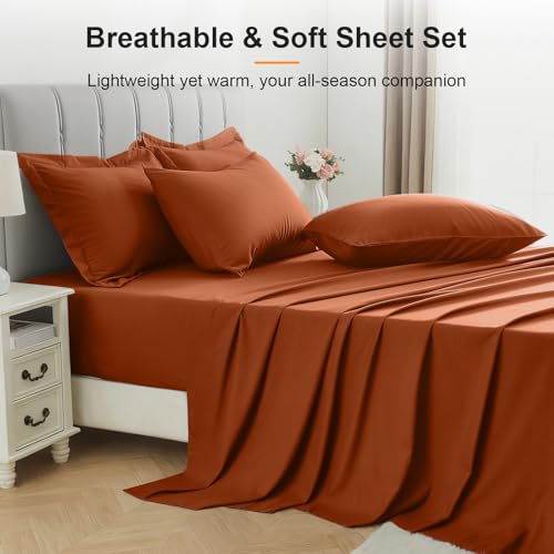 Easthome Queen Comforter Set 7 Piece - Soft Bed in a Bag Queen Size Comforter Sets, Cozy Luxury Bedding Sets with All Season Comforter, Flat Sheet, Fitted Sheet,2 Pillowcases & 2 Shams, Orange - Image 5