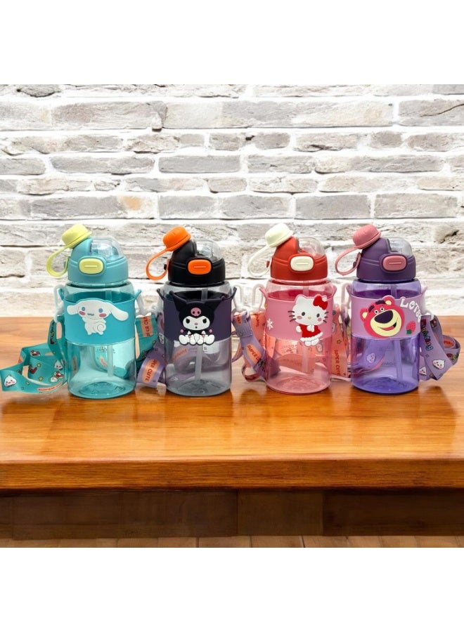 QSHOP QSHOP® Kids Bottle 600ml – 2 Drinking Outlets (Straw + Regular Hole) – Safe and Easy to Use Design – with Carrying Shoulder Strap – Suitable for School, Trips, Workout  - Image 3