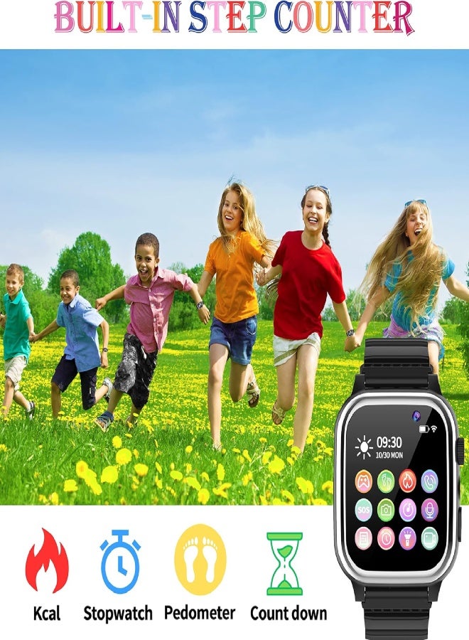 AROAQ Kids Smart Watch for Boys & Girls with Phone Call, SOS, HD Camera, 26 Educational Games, MP3 & Video Player, Pedometer, Calories Counter, Touch Screen – Birthday Gift for Children (1.44” Display) - Black - Image 5