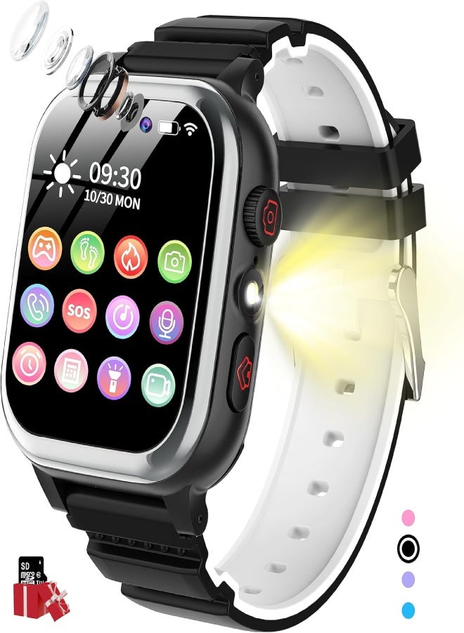 AROAQ Kids Smart Watch for Boys & Girls with Phone Call, SOS, HD Camera, 26 Educational Games, MP3 & Video Player, Pedometer, Calories Counter, Touch Screen – Birthday Gift for Children (1.44” Display) - Black - Image 1