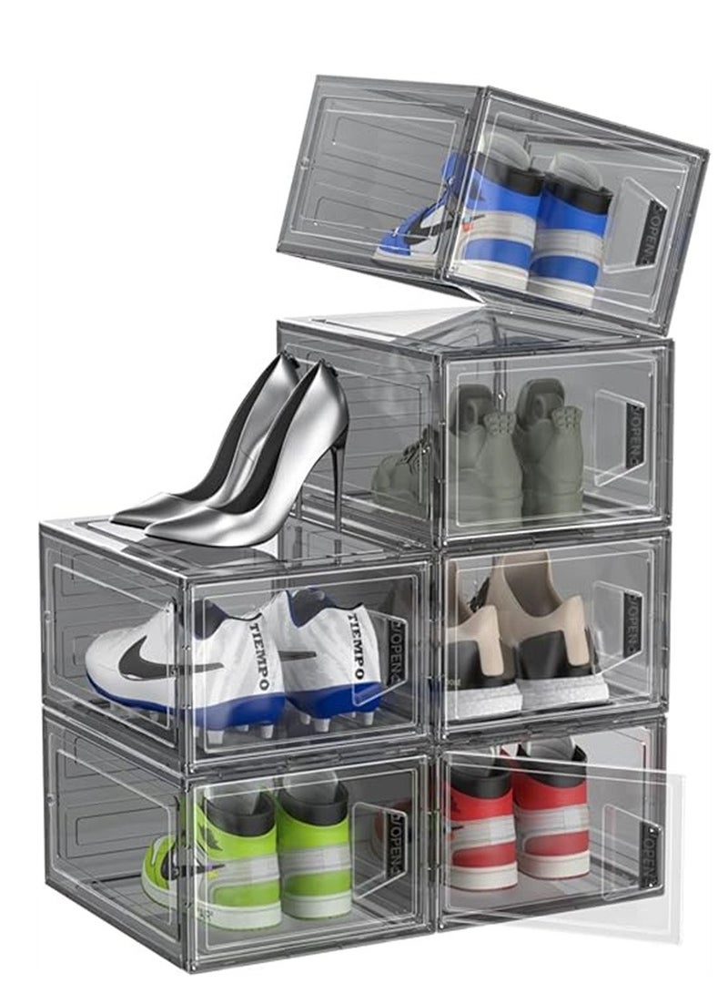 6-Piece Shoe Storage Boxes Clear Plastic Stackable Shoes Organizer for Closet Sneaker Storage Bins - Image 1