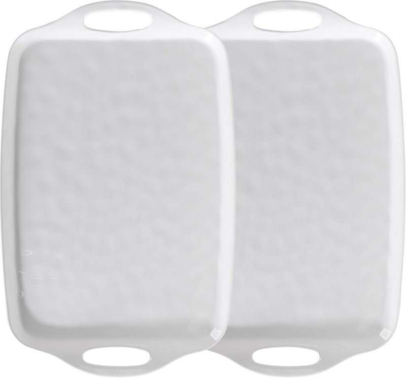 ZAROCRUS Large Serving Tray with Handles19x12 Large Rectangular Melamine Serving Platters Set of 2 Kitchen Food and BBQ ServingTrayDishwasher Safe Bright White - Image 1