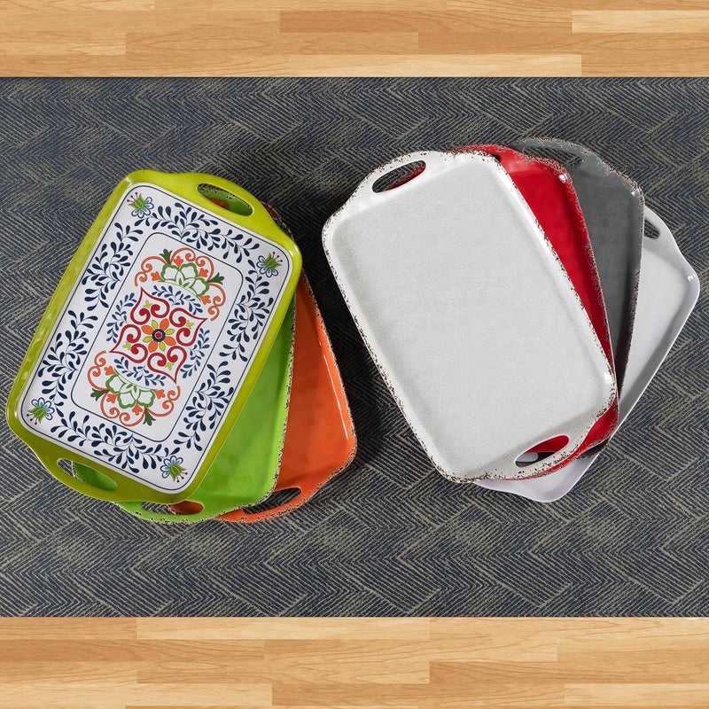 ZAROCRUS Large Serving Tray with Handles19x12 Large Rectangular Melamine Serving Platters Set of 2 Kitchen Food and BBQ ServingTrayDishwasher Safe Bright White - Image 5