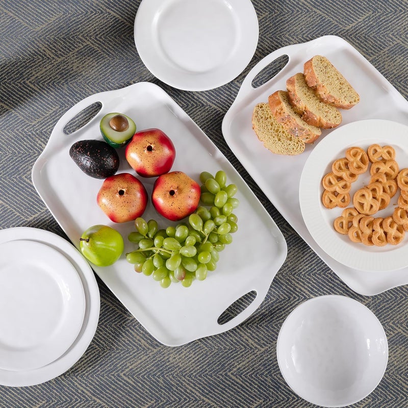 ZAROCRUS Large Serving Tray with Handles19x12 Large Rectangular Melamine Serving Platters Set of 2 Kitchen Food and BBQ ServingTrayDishwasher Safe Bright White - Image 3