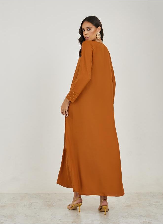 Styli - Panel Foil Print Long Sleeves Jalabiya - Image 1