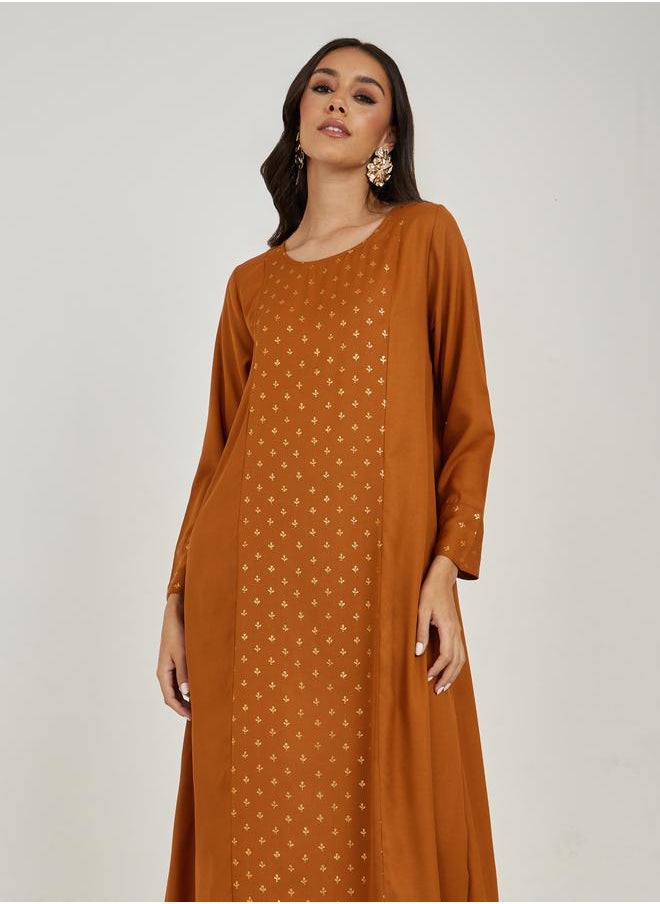 Styli - Panel Foil Print Long Sleeves Jalabiya - Image 1