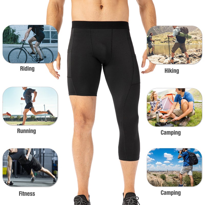 Men One Leg Tight: L Size 85% Polyester 15% Spandex - Non-Symmetrical One Leg Cutting Design Athletic Base Layer for Men Basketball Training & Active Exercise - Image 2