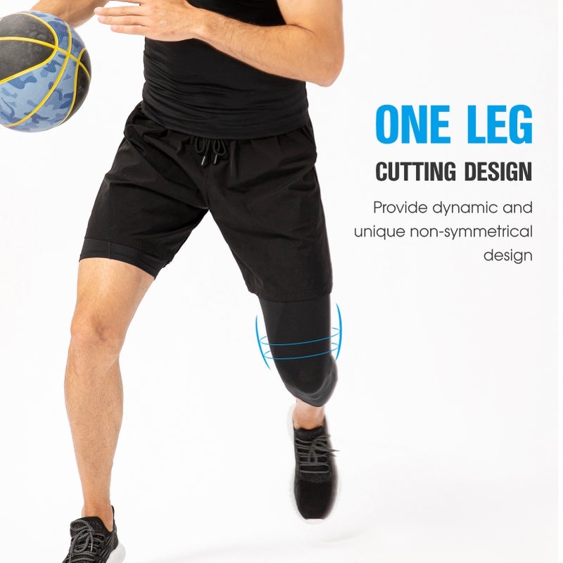 Men One Leg Tight: L Size 85% Polyester 15% Spandex - Non-Symmetrical One Leg Cutting Design Athletic Base Layer for Men Basketball Training & Active Exercise - Image 5