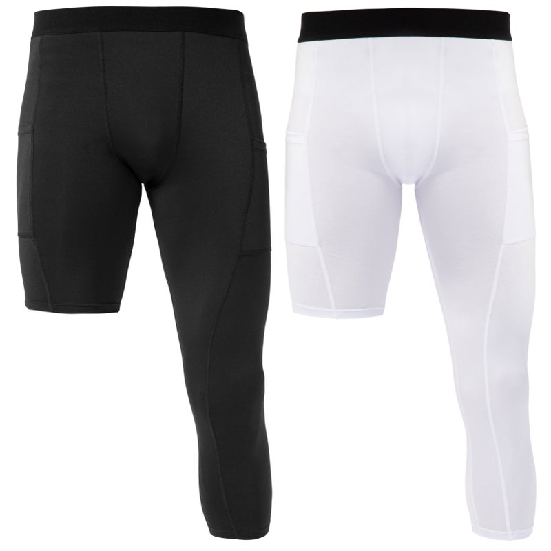 Men One Leg Tight: L Size 85% Polyester 15% Spandex - Non-Symmetrical One Leg Cutting Design Athletic Base Layer for Men Basketball Training & Active Exercise - Image 1
