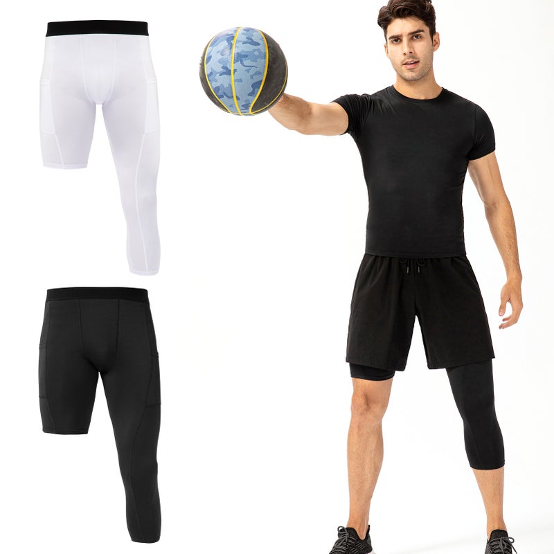 Men One Leg Tight: L Size 85% Polyester 15% Spandex - Non-Symmetrical One Leg Cutting Design Athletic Base Layer for Men Basketball Training & Active Exercise - Image 4