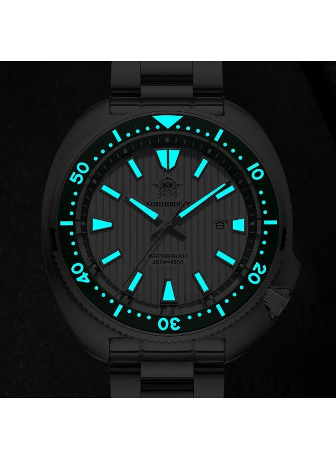 ADDIESDIVE Thin 12 MM Dive Watches for Men Sapphire Crystal Waterproof 200 M Date Display Ceramic Bezel Quartz Analog Diver Watch, AD2507 whitegreen - Image 3