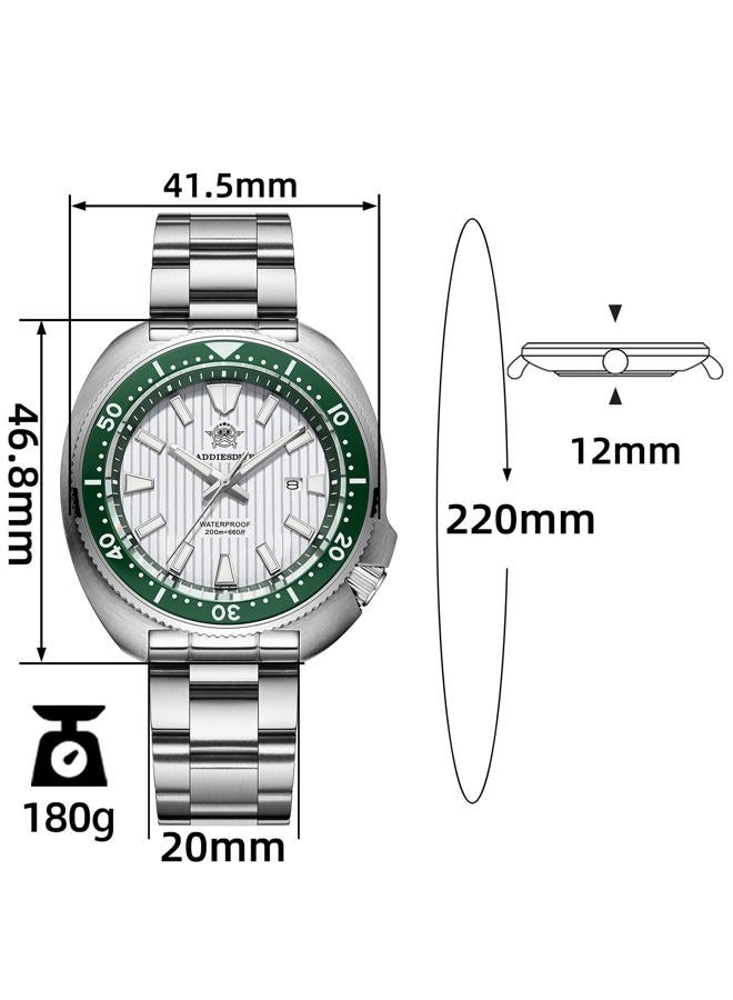 ADDIESDIVE Thin 12 MM Dive Watches for Men Sapphire Crystal Waterproof 200 M Date Display Ceramic Bezel Quartz Analog Diver Watch, AD2507 whitegreen - Image 2