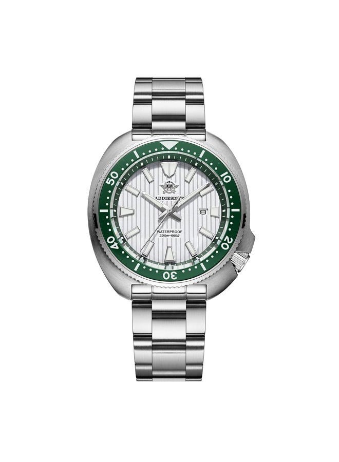 ADDIESDIVE Thin 12 MM Dive Watches for Men Sapphire Crystal Waterproof 200 M Date Display Ceramic Bezel Quartz Analog Diver Watch, AD2507 whitegreen - Image 1