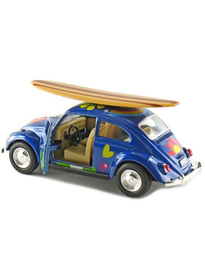 KiNSMART - 1967 Volkswagen Classic Beetle 5 Inch 1:32 Scale Die Cast Metal Model Happy Hippy Flower Power Set Of 4 w/ Surfboard - Image 3