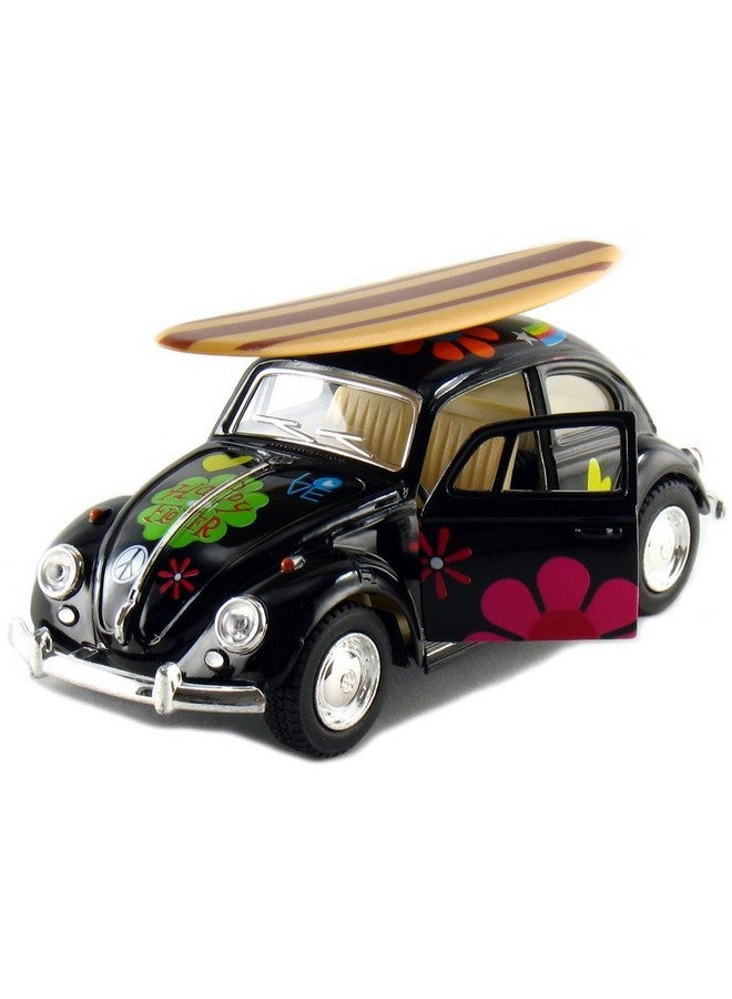 KiNSMART - 1967 Volkswagen Classic Beetle 5 Inch 1:32 Scale Die Cast Metal Model Happy Hippy Flower Power Set Of 4 w/ Surfboard - Image 2