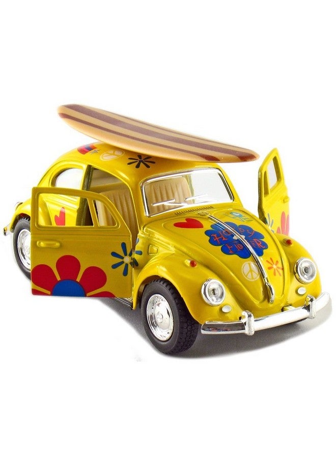 KiNSMART - 1967 Volkswagen Classic Beetle 5 Inch 1:32 Scale Die Cast Metal Model Happy Hippy Flower Power Set Of 4 w/ Surfboard - Image 5
