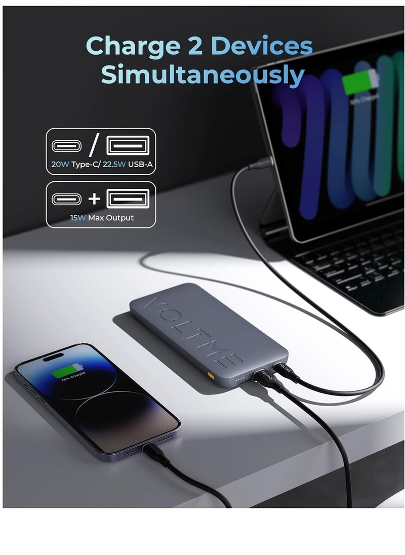 VOLTME - 20000 mAh 20000mAh Quick Charge Power Bank, 22.5W PD Slim & Compact External Battery Pack, Fast Charging for iPhone 16 Pro Max/16 Pro/16 Plus/15/14/13/12, Samsung Galaxy S21/S22/S23/S24, Pixel 6/7, iPad & Tablets, High-Speed USB-C Portable Charger, Lightweight Battery Pack for Travel & Daily Use - Image 1
