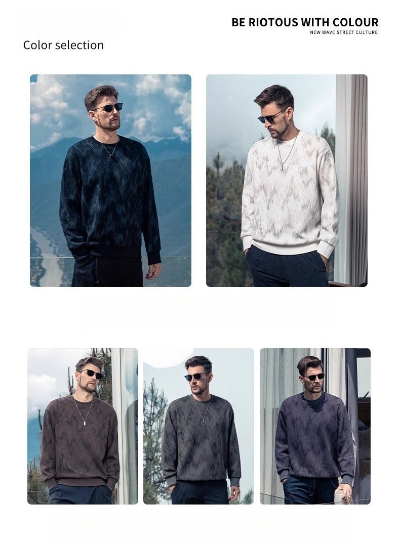 Men's Wheat Grain Round Neck Sweatshirt Tie Dye Knit Base Sweater  - Image 4