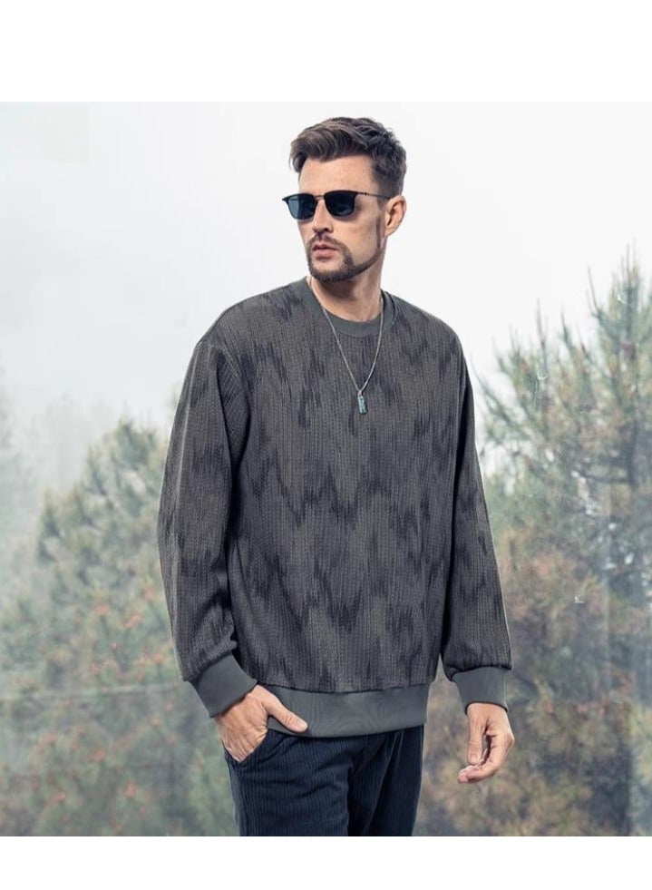 Men's Wheat Grain Round Neck Sweatshirt Tie Dye Knit Base Sweater  - Image 1