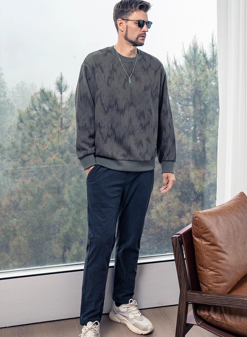 Men's Wheat Grain Round Neck Sweatshirt Tie Dye Knit Base Sweater  - Image 2