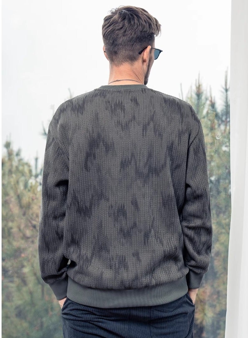 Men's Wheat Grain Round Neck Sweatshirt Tie Dye Knit Base Sweater  - Image 3