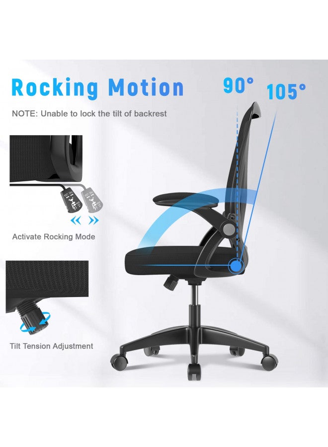 naspaluro Ergonomic Office Chair, Mid Back Desk Chair with Adjustable Height, Swivel Chair with Flip-Up Arms and Lumbar Support, Breathable Mesh Computer Chair for Home/Study/Working, Dark Black - Image 1