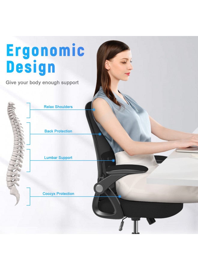 naspaluro Ergonomic Office Chair, Mid Back Desk Chair with Adjustable Height, Swivel Chair with Flip-Up Arms and Lumbar Support, Breathable Mesh Computer Chair for Home/Study/Working, Dark Black - Image 2