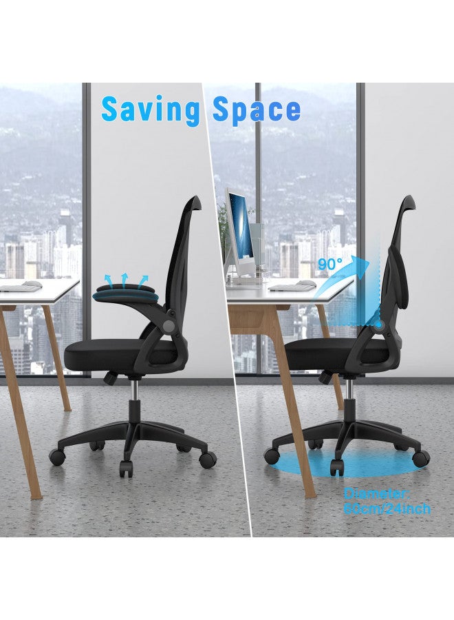 naspaluro Ergonomic Office Chair, Mid Back Desk Chair with Adjustable Height, Swivel Chair with Flip-Up Arms and Lumbar Support, Breathable Mesh Computer Chair for Home/Study/Working, Dark Black - Image 4