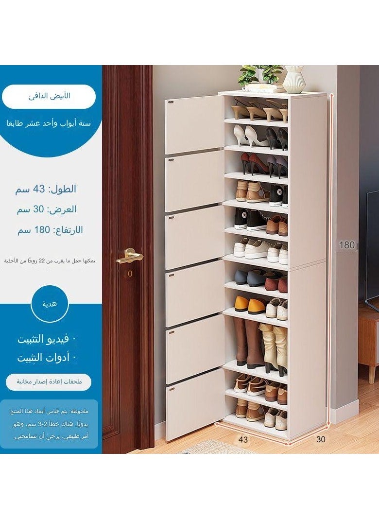 C&C Home - Space-Saving Multilayer Vertical Shoe Cabinet Stylish Dust-Proof and High Capacity Shoe Rack with doors for Small Spaces 180x43x30 cm White - Image 1