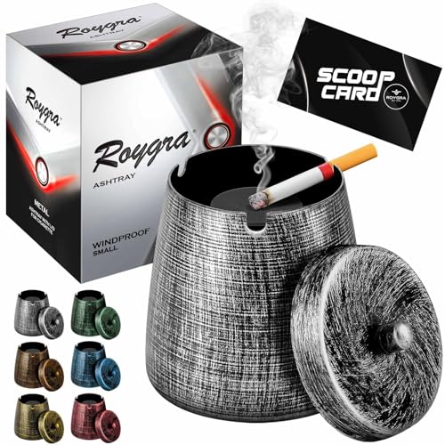 roygra Outdoor Ashtray for Outside Patio, Metal Windproof Smokeless Ashtray with Lid, Home Table Decor, Patio Decorations Outdoor, Ashtrays for Smokers Indoor - Black, Small (3.81 x 3.08 x 3.08’’) - Image 1