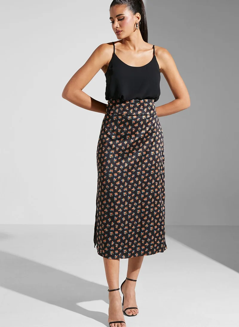 Cmeo collective Printed Pleated Midi Skirt